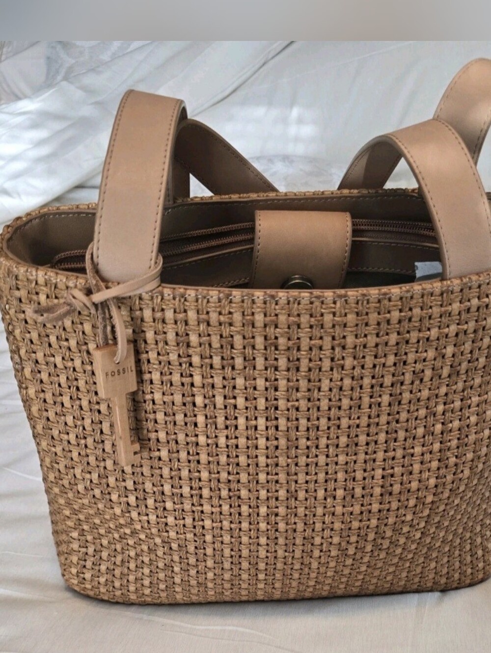 Vintage Fossil Woven Bag Wood Key NWOT • 90s Y2K Boho Coastal Resort Purse NWOT